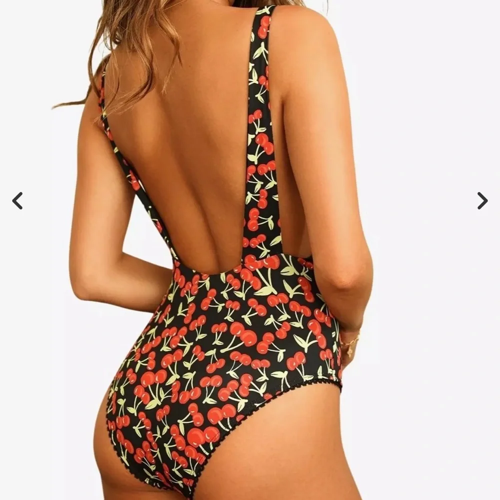 Dippin' Daisy's NWT Hefner V Neck Ruffle Swim One Piece Cherise